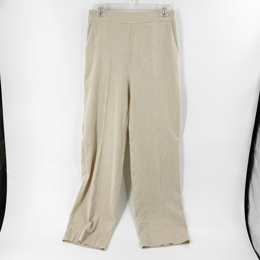 ✅ ZARA COTTON BLEND HIGH WAISTED WIDE LEG‎ PANTS SIZE MEDIUM ELASTIC WAIST CREAM